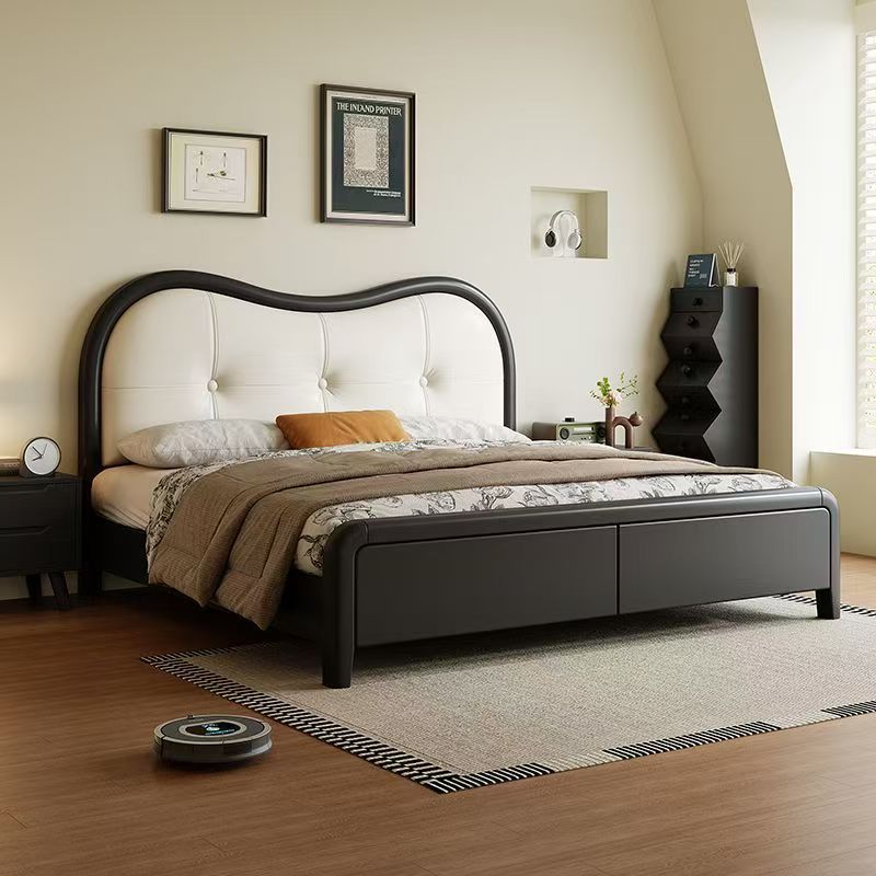 网红公主皮木床软包床法式1.5双人床简约主卧现代1.8美式复古民宿高清大图