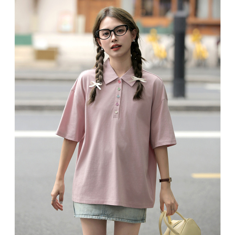 唐狮夏季女针织短袖净色polo衫简约百搭减龄学院风韩系潮