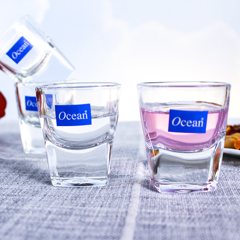 Ocean进口无铅玻璃透明加厚烈酒杯家用白酒一口小四方杯55ML 6只高清大图