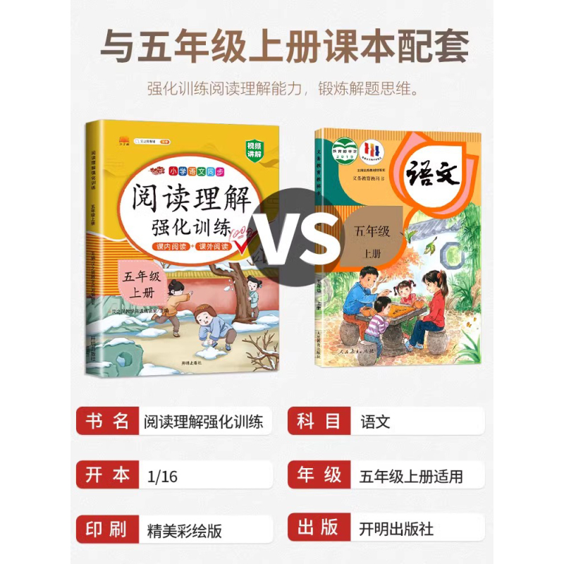 [专项提升]语文数学6本学习套装 五年级上 [正版]阅读理解专项训练书小学五年级下册上册语文英语每日一练人教版5下课内课