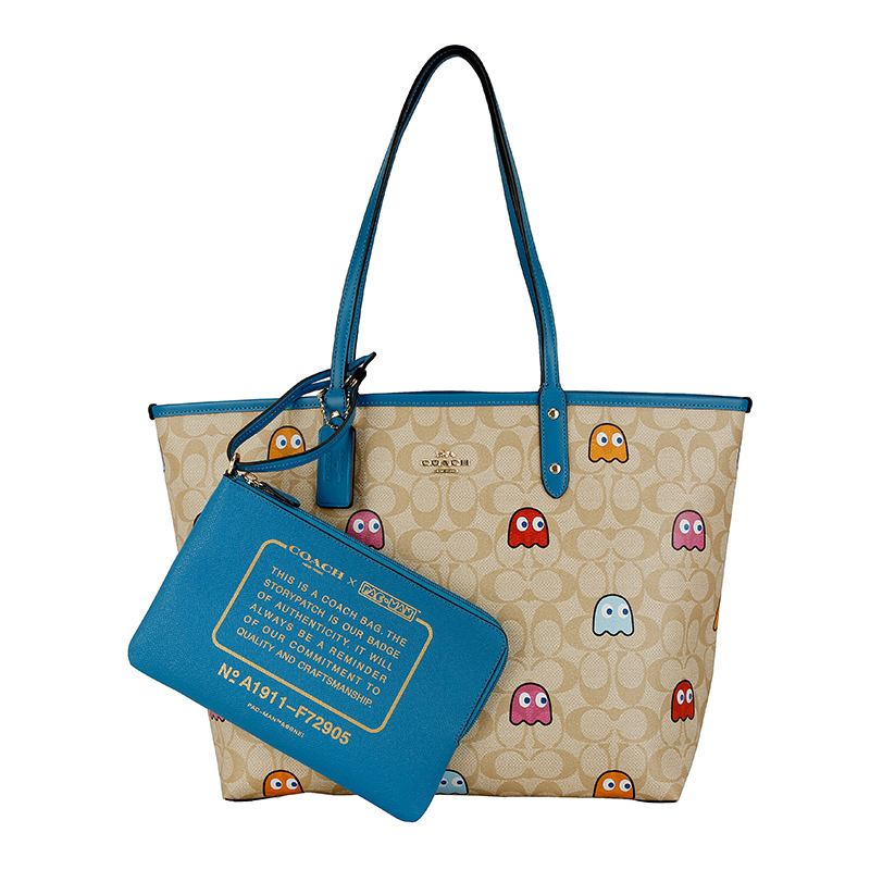 COACH 蔻驰 奢侈品 欧美时尚女士手提包浅卡其图案款人造革手提单肩双面托特包高清大图