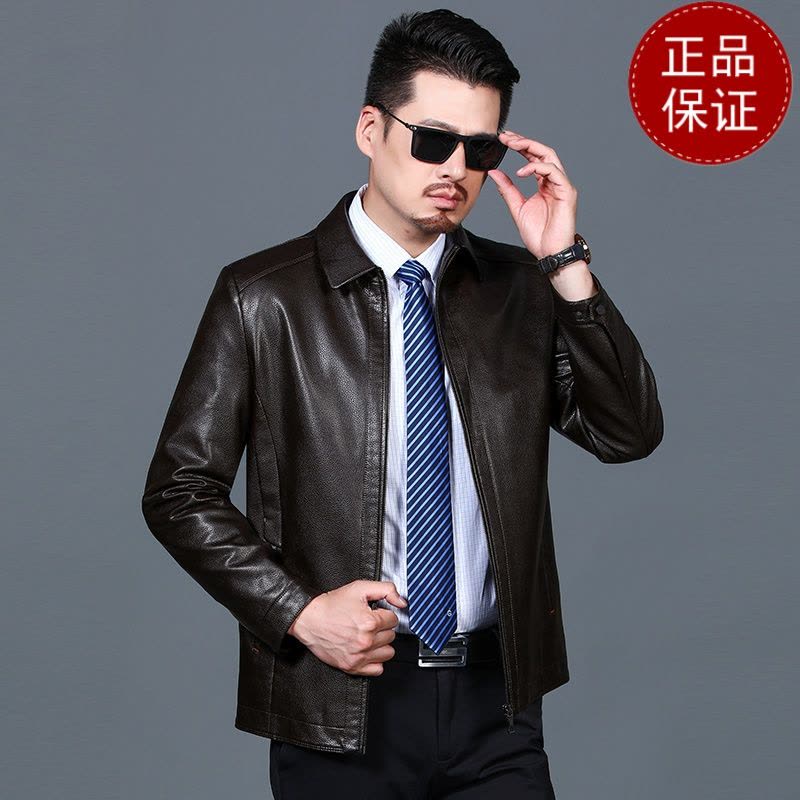 免费试穿 海宁真皮衣男春秋装加绒外套翻领百搭休闲皮夹克4050岁爸爸60衣服大码2024新款外套潮海宁软皮夹克大码男装图片