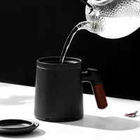 領藝 办公室带盖过滤泡茶杯大容量茶水分离杯杯子陶瓷 平凡马克杯(雅黑)