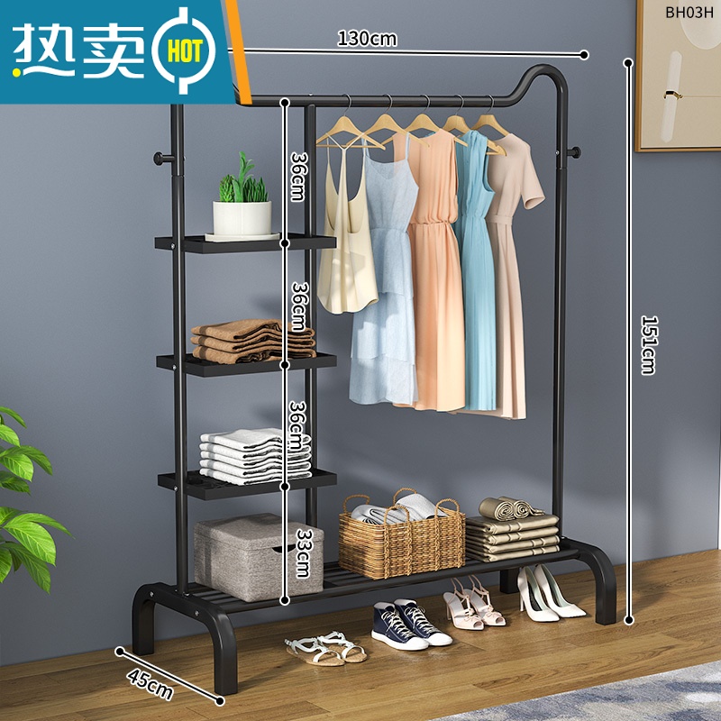 敬平衣架落地立式挂衣架卧室晾衣架家用简易单杆衣帽架衣架杆衣服挂架 130cm旗舰猫头款+尊贵黑[置物网+侧三层网]高清大图