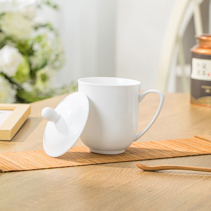 册宣 会议茶杯陶瓷盖杯360ml 纯白*10只套装高清大图