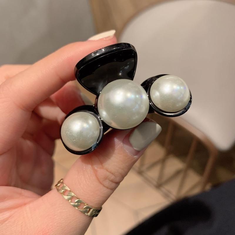 韩国东大门同款珍珠双面中号抓夹ins网红边夹发夹少女刘海抓黑色抓夹