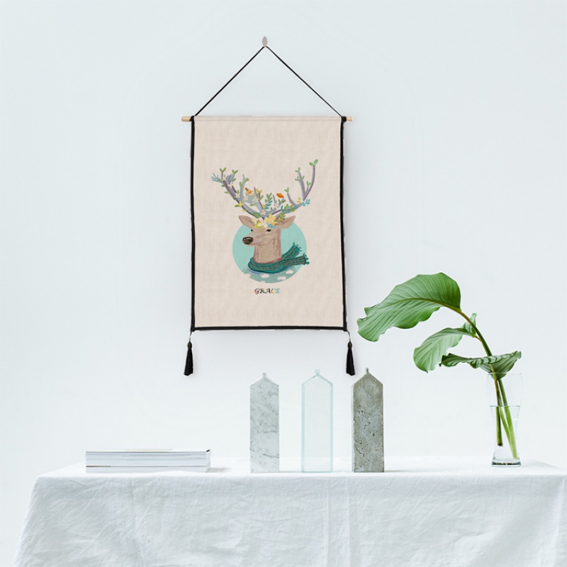 美帮汇北欧风 鹿系列挂画挂毯壁挂 客厅走廊房间装饰画高清大图