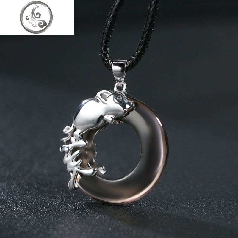 十二生肖吊坠项链男士潮个性简约百搭黑曜石平安扣s925纯银女饰品 JiMi图片