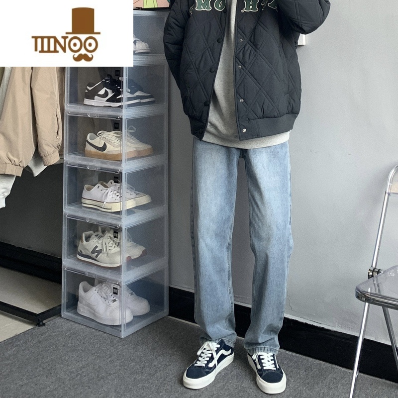 YANXU高街浅蓝色直筒长裤宽松垂坠感大码牛仔裤子男ins痞帅韩版拖地裤高清大图