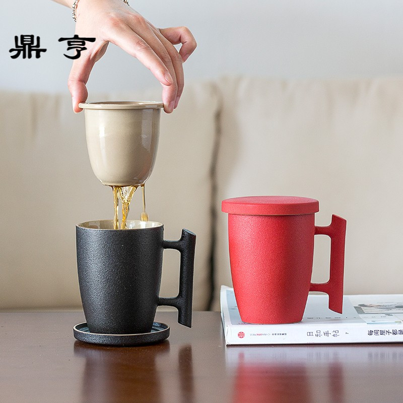 鼎亨定制大容量马克杯茶杯陶瓷过滤办公室杯子带盖创意陶瓷杯水杯