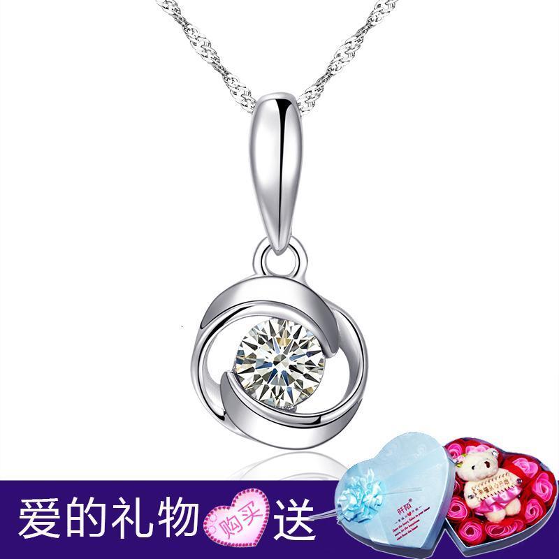 阡陌 925银女士项链 玫瑰花紫仿真水晶坠韩版时尚简约短款锁骨链情人节生日礼物送女友送女朋友七夕情人节礼物