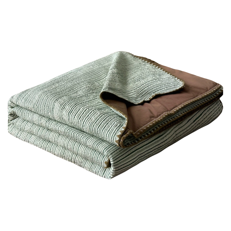 铭思沃夏被四件套1.5米床 绿条纹 套高清大图