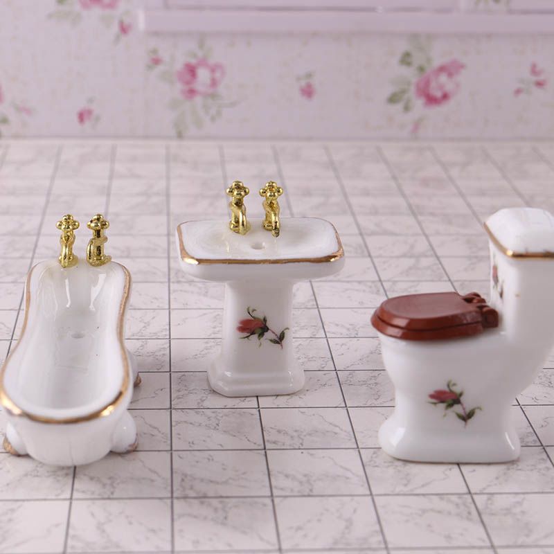 白色 迷你卫浴套装 微缩食玩迷你卫浴套装12分娃娃屋模型ob11家具场
