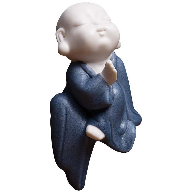 网红禅意小和尚车载装饰书房酒柜客厅玄关卧室桌面摆件坐姿小沙弥浅绿