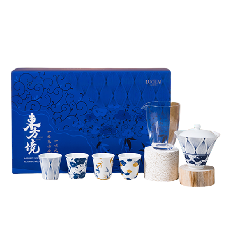 罗莱礼品 中式茶具经典礼盒-东方境 盖碗*1 杯*4 公道杯*1 茶巾*1高清大图