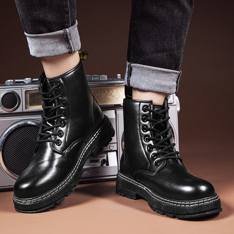 述雅马丁靴男高帮秋季英伦休闲百搭防水工装靴子男士机车黑色ins潮靴