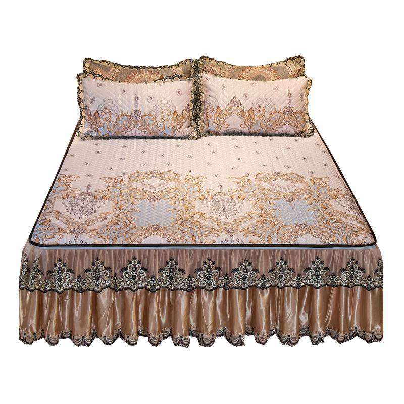 家柏饰(CORATED)夏季加厚床裙款冰丝凉席三件套可拆洗防滑夹棉床套罩式空调软席子高清大图