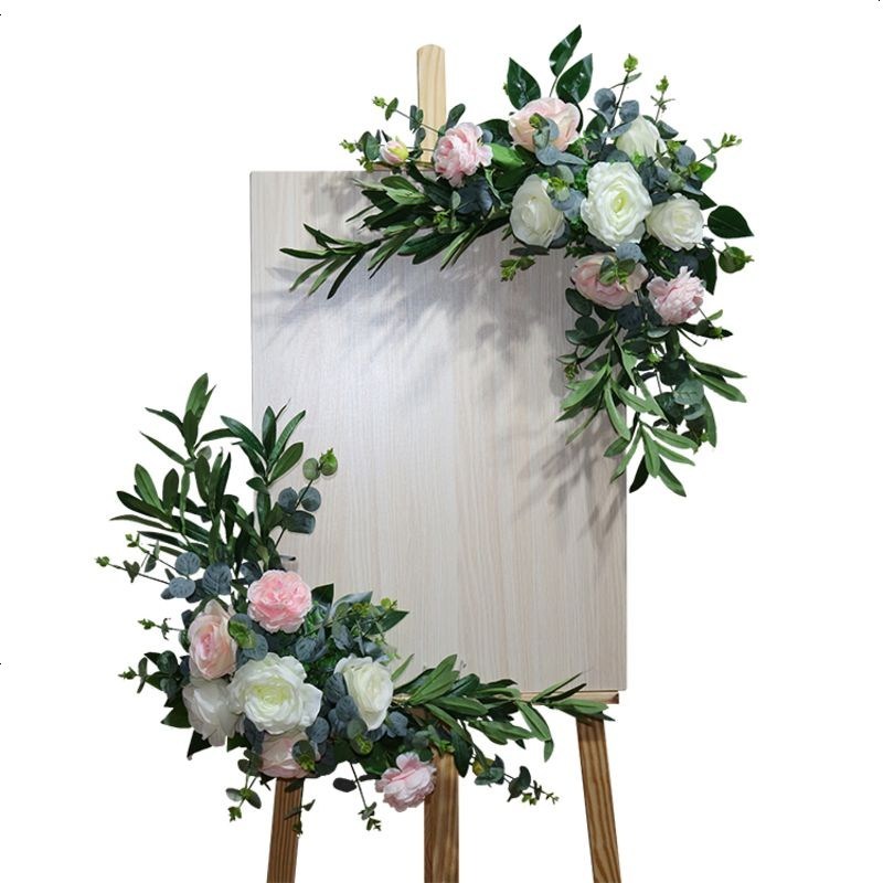 新品婚礼迎宾牌水牌花指示牌花艺指引牌放仿真绢花花艺婚庆道具