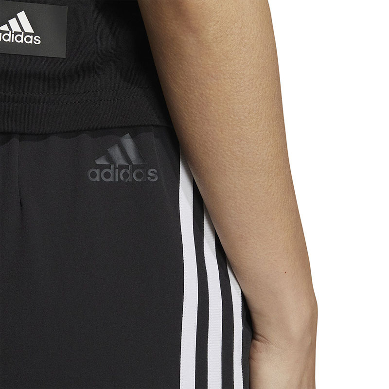 adidas 纯色Logo条纹印花松紧束脚运动裤 女款 黑色 HM7039