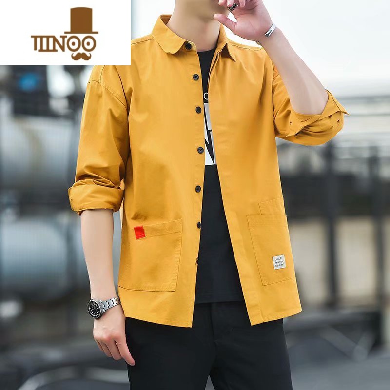 YANXU干活穿的工作服衬衫男工作服长袖休闲耐脏耐磨薄款衬衣修身男上衣 3028黄色 L120斤--140斤