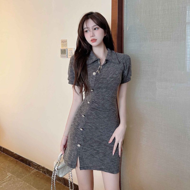 美动态大码女装胖妹妹中式改良旗袍裙子胖mm设计感洋气显瘦连衣裙MU 3XL 灰色