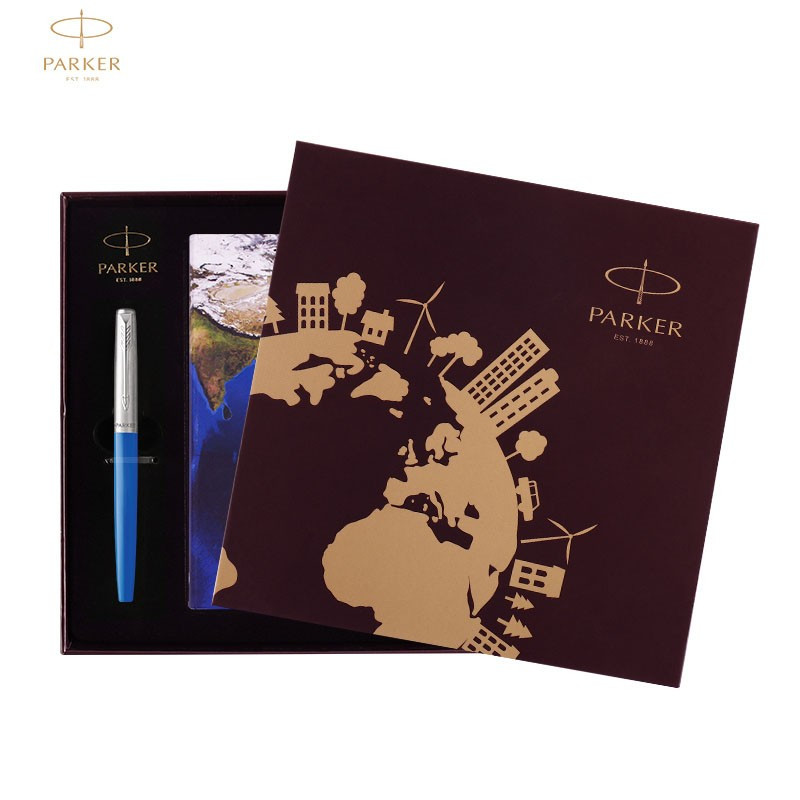 派克（PARKER）签字笔礼盒 乔特复古蓝白夹宝珠笔+AR笔记本礼盒套装