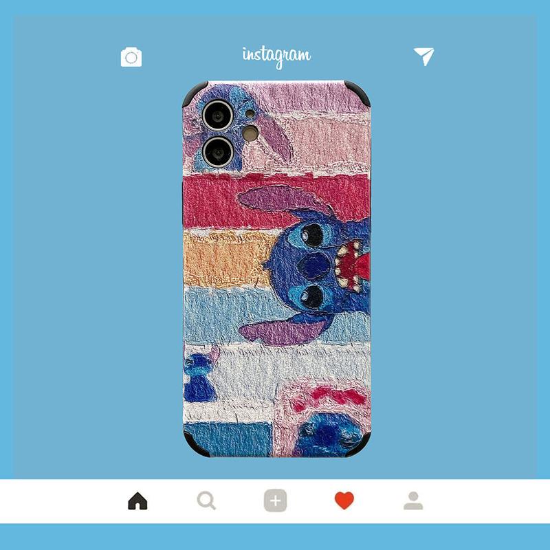 史迪仔苹果11手机壳皮纹iphone12pro/6s/Xr软7plus/i8女Xsmax/se2 彩虹史迪仔[羊皮纹]