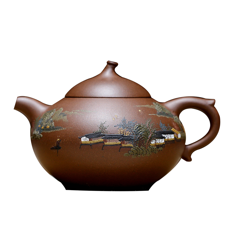 询价 胖瓜原矿紫泥彩绘名家施昌纯全手工正宗宜兴紫砂壶家用茶具 泥绘王子 施昌手工制作