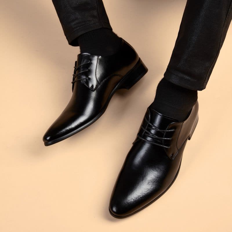 皮鞋男秋季透气商务正装真皮男鞋2021年新款潮英伦增高男士休闲鞋图片