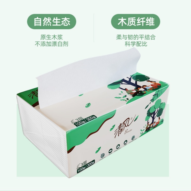 清风 阖家系列3层100抽纸巾6包*4提整箱装高清大图