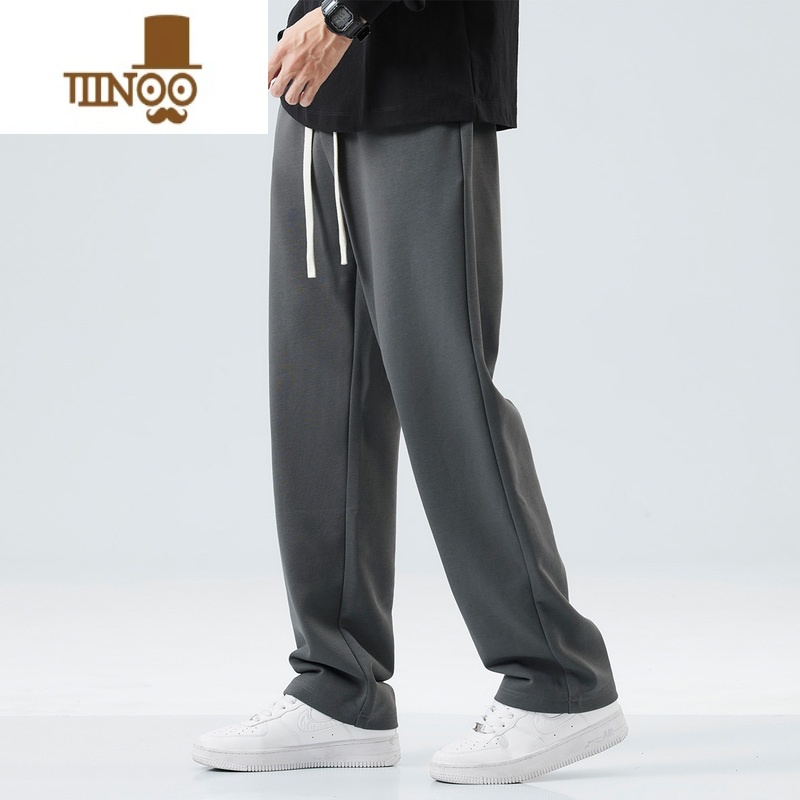 YANXU黑色卫裤男春季新款美式休闲直筒宽松阔腿抽绳运动长裤高清大图