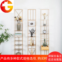 北欧创意铁艺书架落地客厅装饰隔断金色陈列架展示置物架现代简约