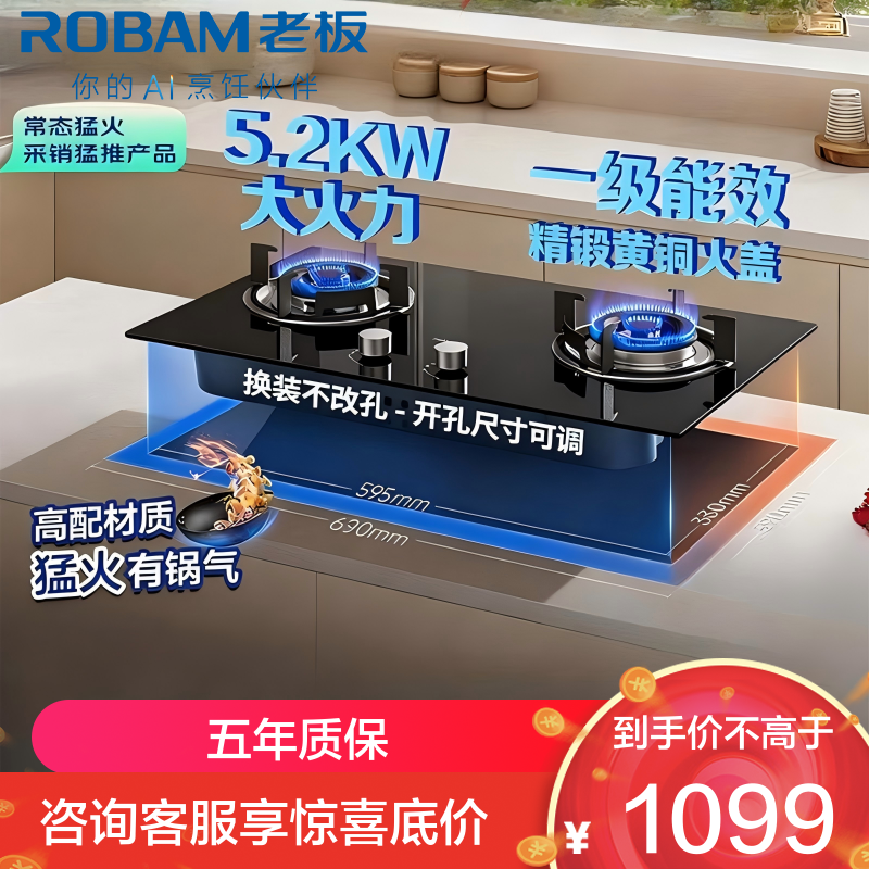 老板燃气灶20B2A家用天然气双灶嵌入式煤气灶5.2kW可调节小尺寸灶具灶台猛火灶燃气灶 星辰系列