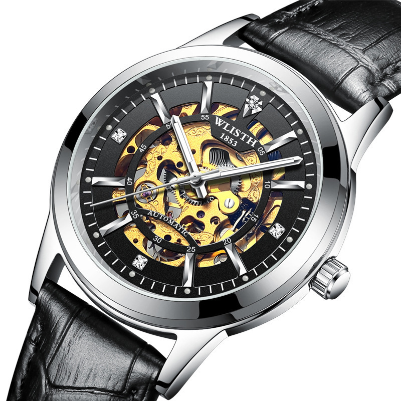 沃力仕男士手表镂空全自动机械表长辈礼品夜光防水商务休闲男表