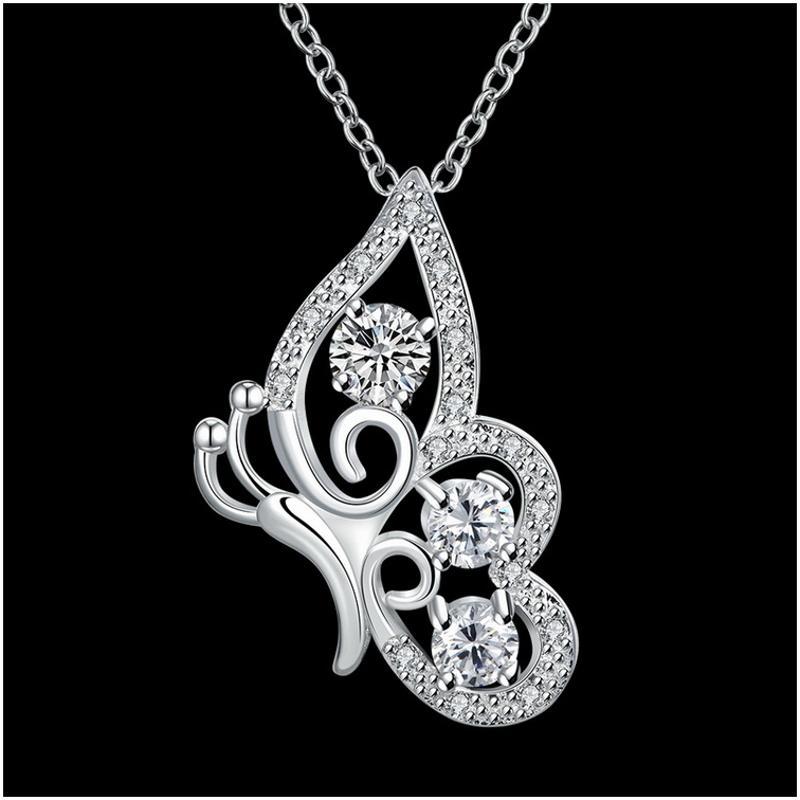 N027Women Silver Necklace 日韩镂空蝴蝶坠项链女银饰锁骨首饰送女朋友七夕情人节礼物