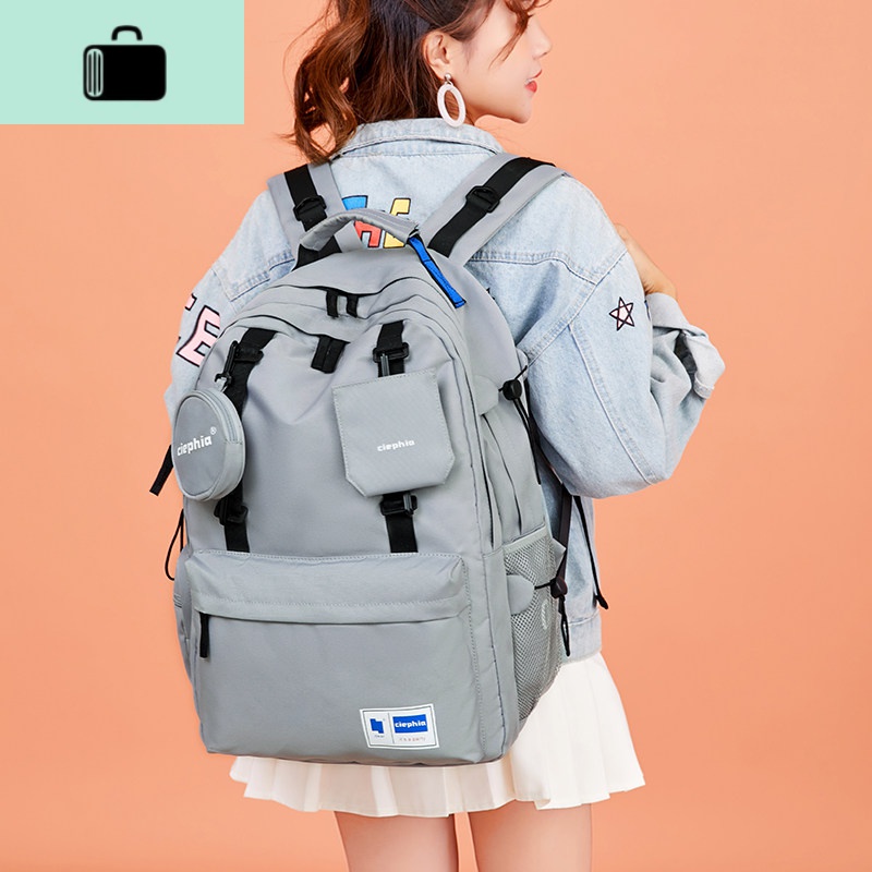 书包中学生大学生韩版高中初中生双肩大容量女士背包15.6寸电脑包NEW LAKE女士双肩包 灰色大号可装15.6/17寸电脑