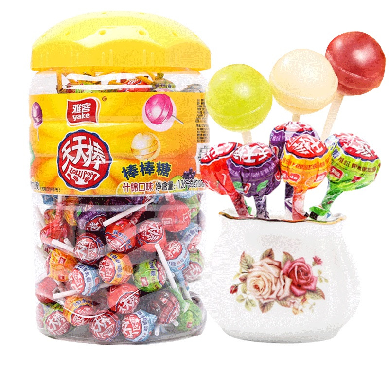 雅客天天棒120支桶装1260g什锦味水果棒棒糖喜糖儿童创意糖果零食批发