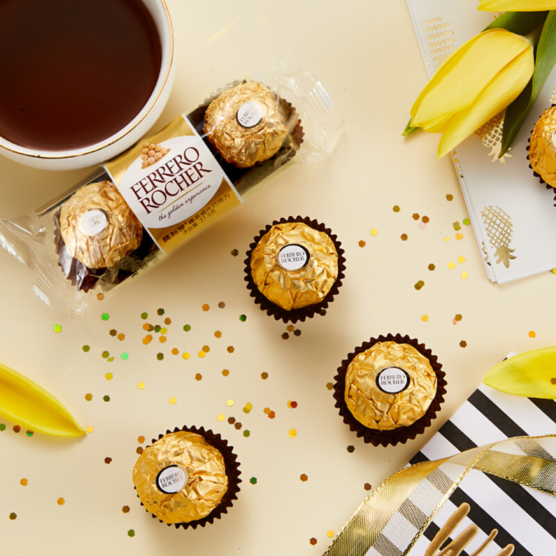 费列罗(Ferrero Rocher)榛果威化糖果巧克力 婚庆喜糖零食 情人节表白礼物 48粒礼盒装600g