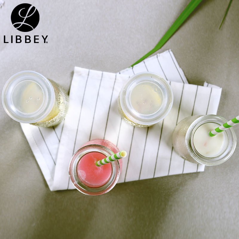 Libbey利比 玻璃瓶牛奶瓶奶昔瓶布丁瓶创意复古带盖果汁瓶杯子222ml 两支装
