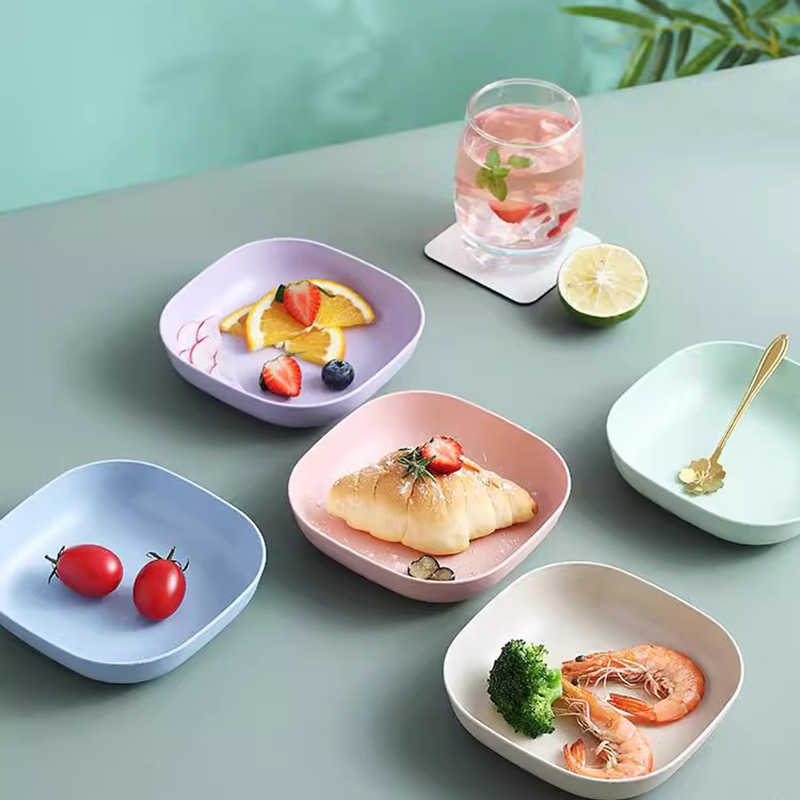 日式家用吐骨头盘碟塑料餐桌放菜骨碟吐骨碟小盘子垃圾盘底座收纳 加深方碟混色10个装 (带粉色底座)高清大图