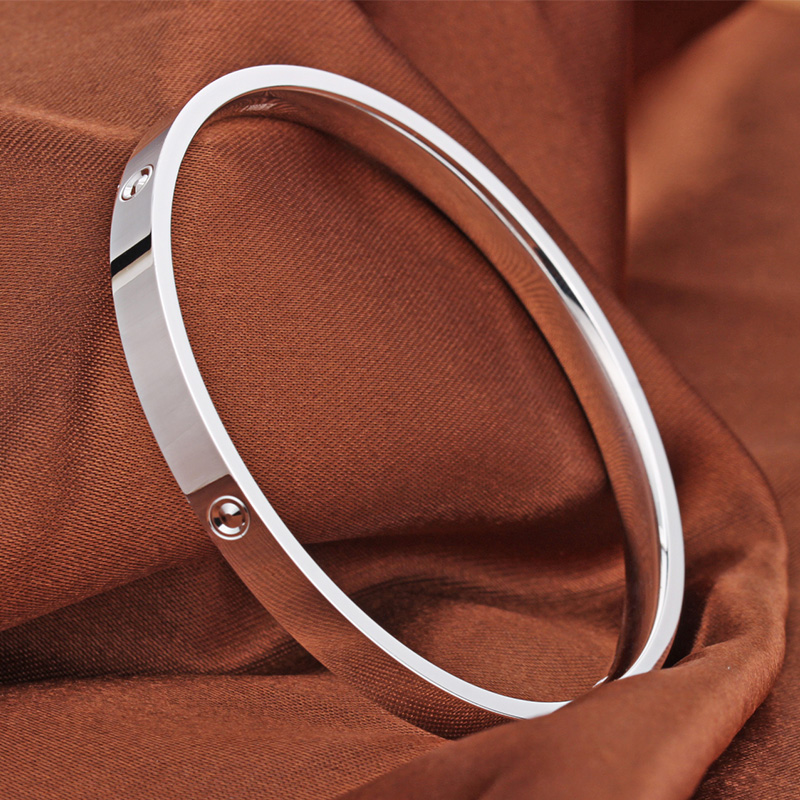 光面闭口银手镯9999纯银女实心封口式平面简约扁条年轻款银镯式 内径52mm