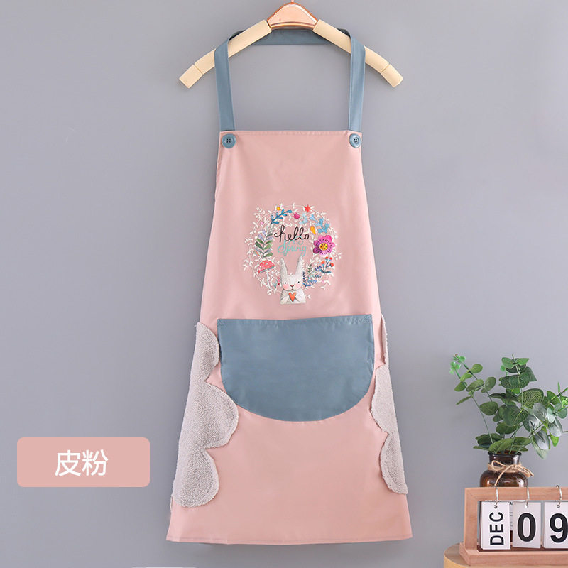 围裙家用厨房防水防油女夏季薄款工作服卡通可爱日系韩版做饭围腰 擦手款花环兔欧粉