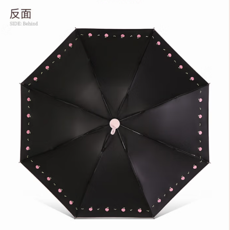 天堂防紫外线阳伞三折33755E8K伞下100CM遮阳伞黑胶防晒伞蜜桃图案晴雨伞米黄高清大图