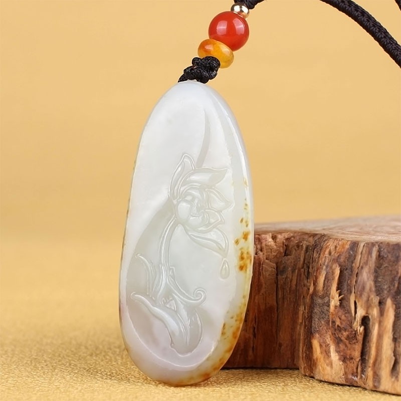 和田玉吊坠女士款佛手莲花玉石项链水滴形玉佩挂件送老婆