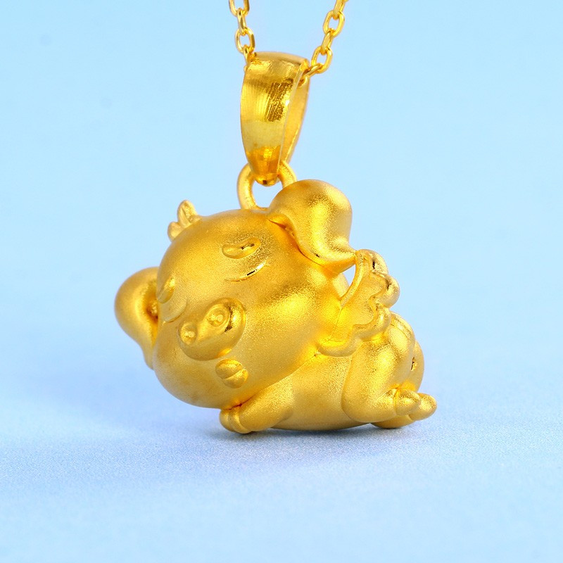 翠绿 黄金吊坠 足金999猪年生肖3D硬金天使猪吊坠 金重约1.6-1.7克 A08000041296