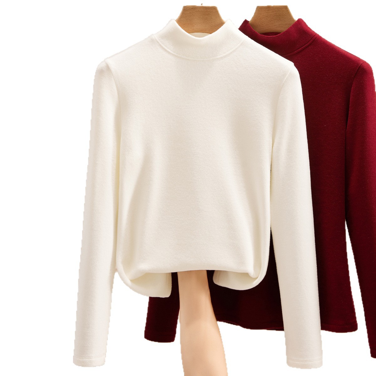 半高领双面德绒打底衫女秋冬内搭2025新款加绒可外穿高级感上衣黑高清大图