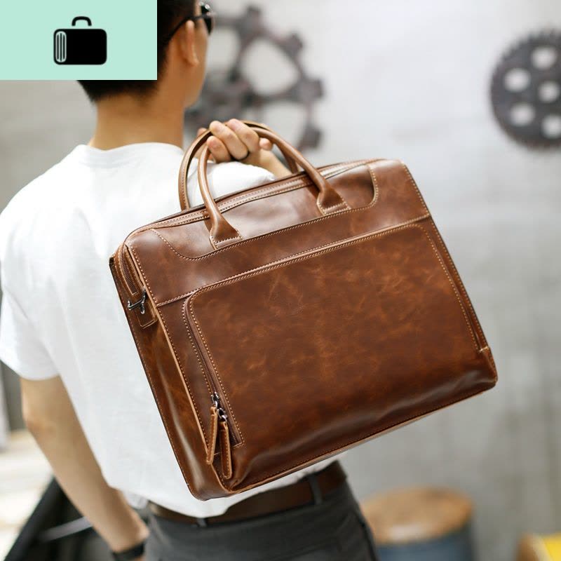 男包 韩版男士手提包时尚潮流公文包商务简约休闲个性手拎包NEW LAKE 咖啡色收藏送礼品图片