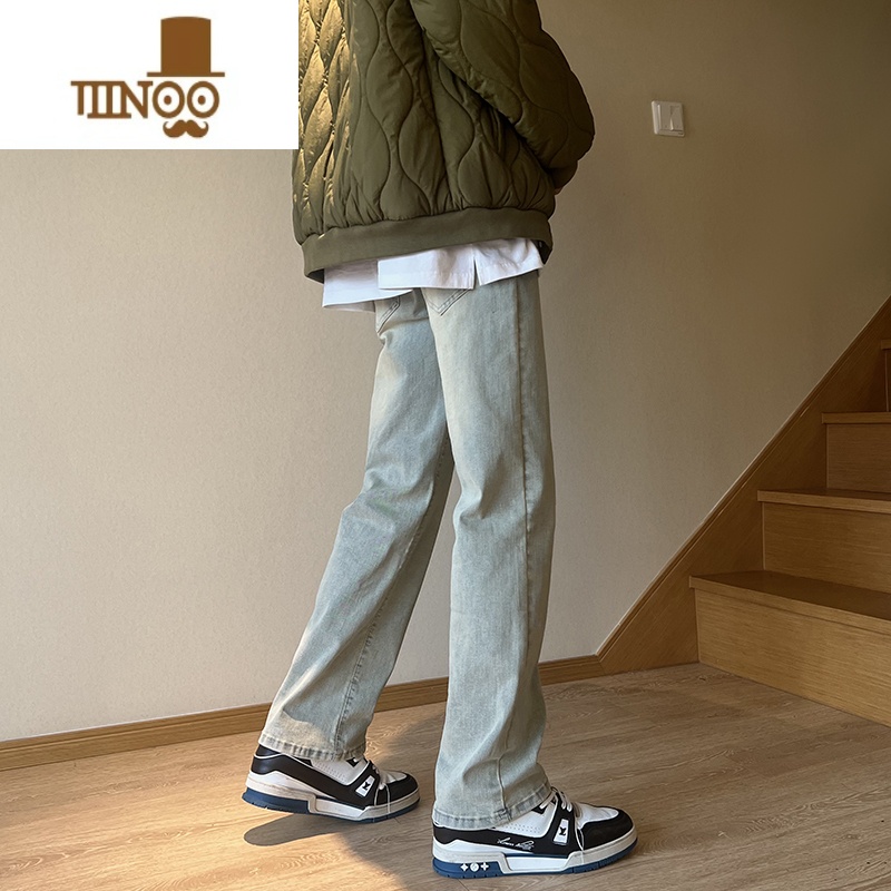 YANXU黑色牛仔裤男美式复古直筒修身高街潮牌宽松大码炸街潮街XN高清大图