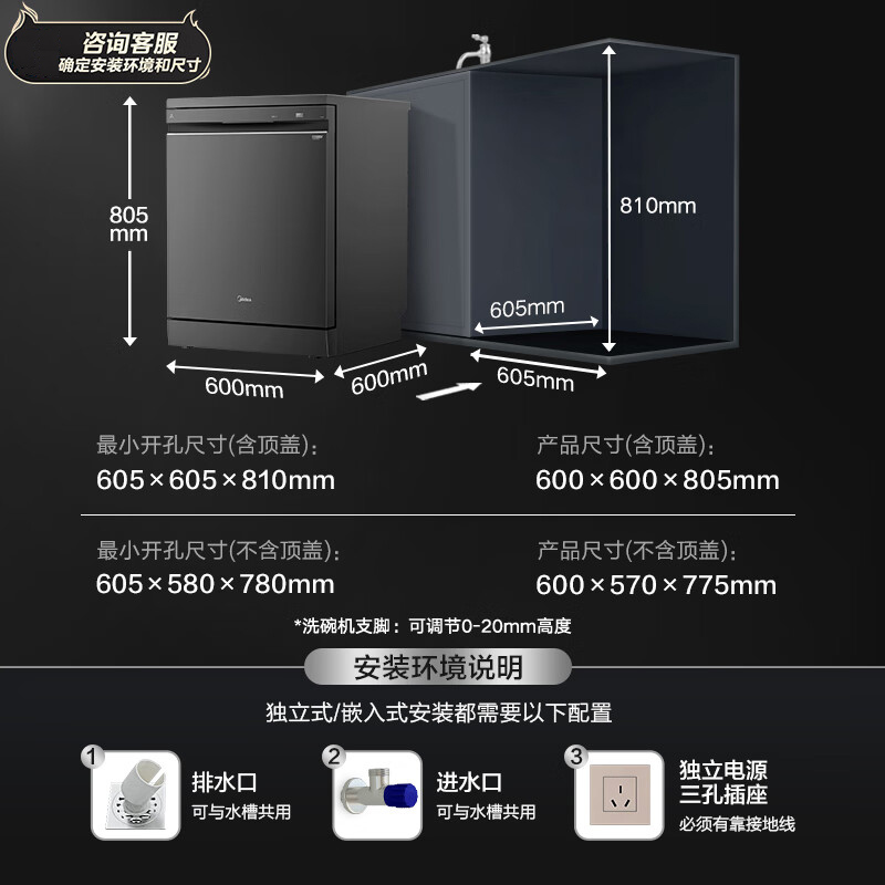 美的(Midea)16套嵌入式GX1000Pro洗碗机升级105℃热风烘干 五臂飓风洗 双驱变频 四星消毒 一级水效高清大图