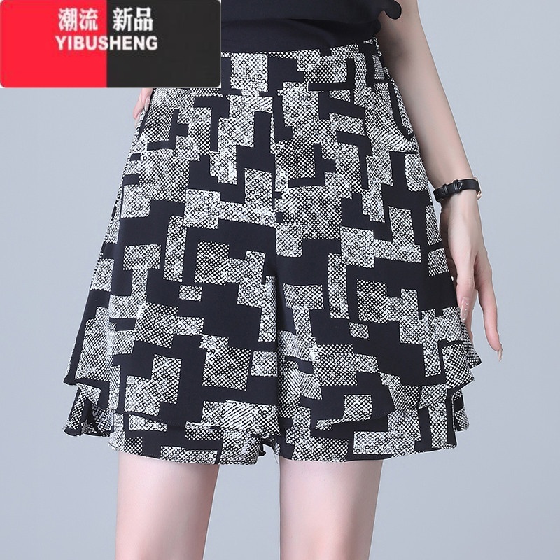 YIBUSHENG冰丝裙裤女士2024新款季薄款大码休闲a字裤阔腿五分短裤子高清大图